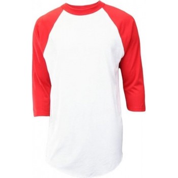 Soffe Raglan Honkbal Ondershirt 3/4 mouw - Wit/Rood - Medium