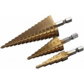 Stappenboor set 3x van 4 tot 12mm/20mm/32mm / Spiraalboor set Carbide boren metaalboren / HaverCo
