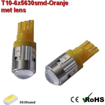2x -T10 led lamp  met 6 x 5630smd  Oranje 12Volt