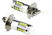 H3 autolamp 2 stuks | 16-SMD LED daglichtwit 6000K + lens | 80W - 12V & 24V