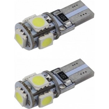 Auto LEDlamp 2 stuks | autoverlichting LED T10 | 5-SMD xenon wit 6000K | CANBUS 12V DC
