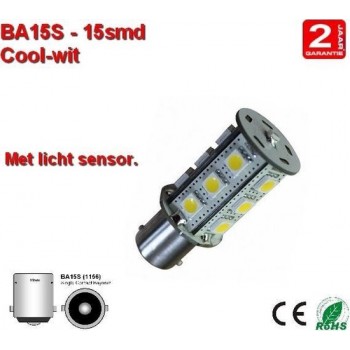 BA15S-15smd Cool-wit  - met lichtsensor 10-30v