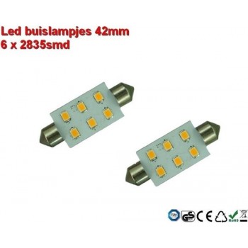 Led-buislampen 37mm 6 x 2835smd Cool-wit 10-30v
