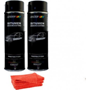 Motip Bitumen undercoating Spuitbus 2x500ml +2x Mircovezeldoek