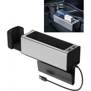 Baseus Armleuning Auto-organizer met 2 USB poorten - zilver