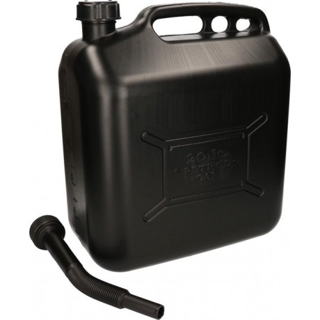 Jerrycan zwart voor brandstof - 20 liter - inclusief schenktuit - o.a. benzine / diesel