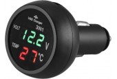 VST 3-in-1 Voltmeter Auto - Thermometer - USB-Lader - Groen Display - 12V/24V - Autolader