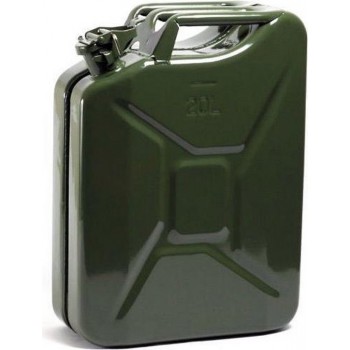 Metalen jerrycan 20 liter legergroen - geschikt voor brandstof - benzine / diesel