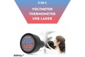 DoFULL 3-in-1 Voltmeter Auto - Thermometer - USB-Lader - Blauw Display - 12V/24V