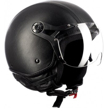 Westt Classic X Leather · Open scooter jethelm Retro leren zwarte Motorhelm · Motorhelm dames en heren · ECE goedgekeurd