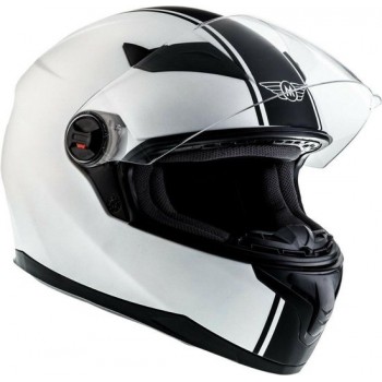 MOTO X86 Racing integraal helm scooterhelm, motorhelm met vizier Wit racing streep, XL hoofdomtrek 61-62cm