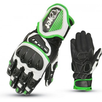 JET - Motor Handschoen - Motorfiets Handschoenen - Premium - Volledig lederen - Race Hard Knuckle Handschoenen (S, Groen)