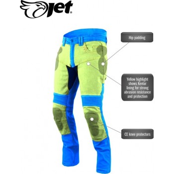 JET - Motorbroek Spijkerboek - Kevlar Safety Broeken Aramide gevoerd CE - Protectie Stretch Panels Tech Pro (Blauw, W 34 L 32)