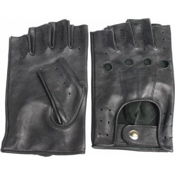 Driver vingerloze leren handschoenen zwart maat S