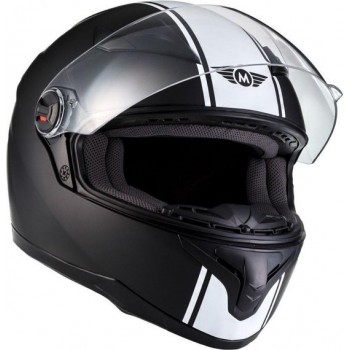 MOTO X86 Racing integraal helm scooterhelm, motorhelm met vizier, Mat Zwart Wit, XS hoofdomtrek 53-54cm