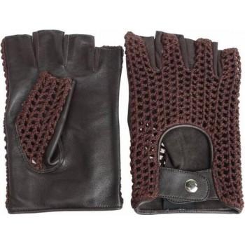 vintage vingerloze crochet leren handschoenen zwart-bruin | maat M