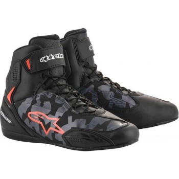 Alpinestars Faster-3 Black Gray Camo Red Fluo Motorcycle Shoes 8.5