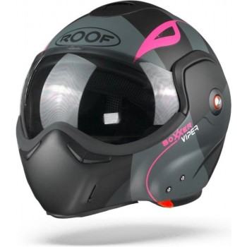 ROOF BoXXer Viper Matt Black Pink  Systeemhelm - Motorhelm - Maat M