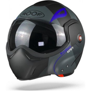 ROOF BoXXer Viper Matt Black Blue Fluo  Systeemhelm - Motorhelm - Maat XL