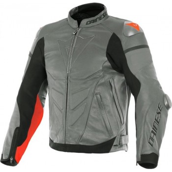 Dainese Super Race Charcoal Gray Gray Fluo Red Leather Motorcycle Jacket 46