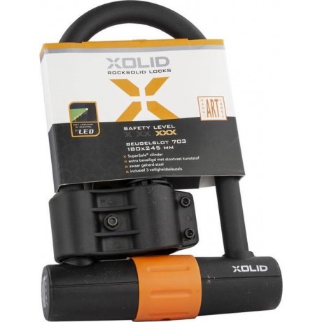 Xolid Beugelslot 180 X 245mm | ART4 keurmerk | Sleutel met LED licht | Fietsslot Scooterslot Motorslot | Zwart