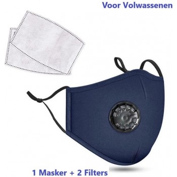 Mondkapje - Mondmasker Met ventiel - Mondkapjes - neusbeugel - Donker Blauw