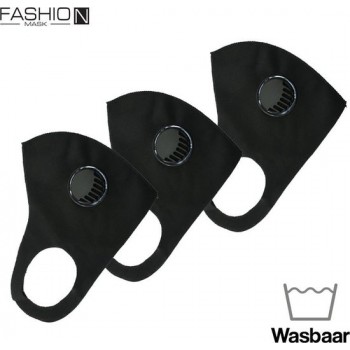 Fashion Mask Mondkappen Wasbaar Met Ventiel - 3 Pack - Zwart