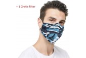 OV-Mask Blauw | Wasbaar Mondkapje met filter | +1 gratis filter | Mondkapjes verstelbaar blauw camouflage mondmasker