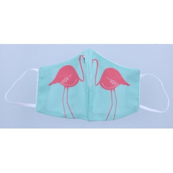 Mondkapje uitwasbaar van katoen 2 laags met elastiek voor kinderen van 7 - 15 jaar Turquoise - flamingo