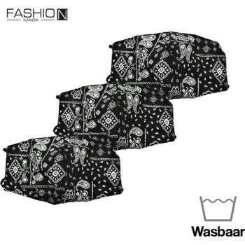 Fashion Mask Mondkappen Wasbaar - 3 Pack - Zwart/Wit