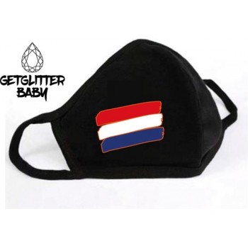 GetGlitterBaby - Niet Medisch Katoenen Mondkapje Zwart / Wasbaar Mondmasker Katoen - Nederland / Nederlandse Vlag