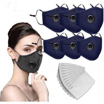 Set 6 Stuks Uitwasbare mondmasker mondkapje Katoen | blauw | Face Mask | Gezichtsmasker + 10 Filters