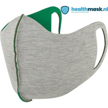 Healthmask Volwassen/Tiener mondkapje Lightgrey/Green. Handmade in Holland 3 laags neopreen wasbare Mondkapje.