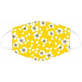 Mondkapje geel met witte bloemen-
