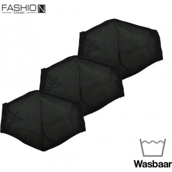 Fashion Mask Mondkappen Wasbaar - 3 Pack - Zwart