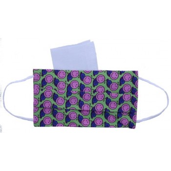 Mondkapje - wasbaar - 2 laags - met elastiek - Paars / Groen + Filter