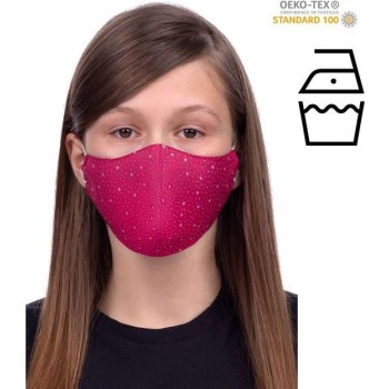 Katoenen Mondkapje - Mondmasker Wasbaar voor kinderen 8-12 jaar Pink Star