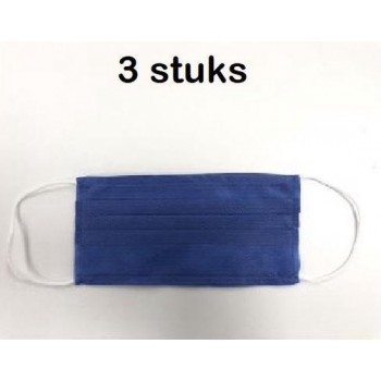 Bescherming mondkapjes Blauw 100% Polypropyleen met speciaal WIT elastiek 3 STUKS