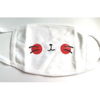 WIT Mondkapje wasbaar - Mondmasker - Gezichtsmasker - Kattensnuit met rode wangetjes