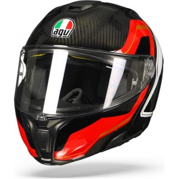 Agv SportmodularCarbon Rood Wit Systeemhelm - Motorhelm - Maat M