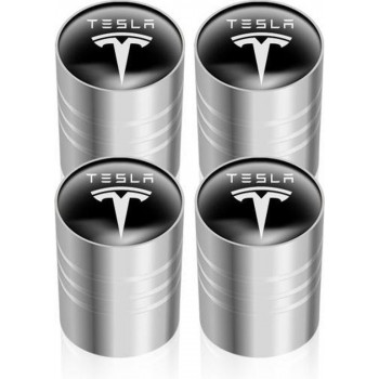 Ventieldopjes Tesla - Ventieldoppen Wieldoppen - Wiel Dopjes - Zilver A - 4 Stuks - Set Tesla Model S, 3, Y, X